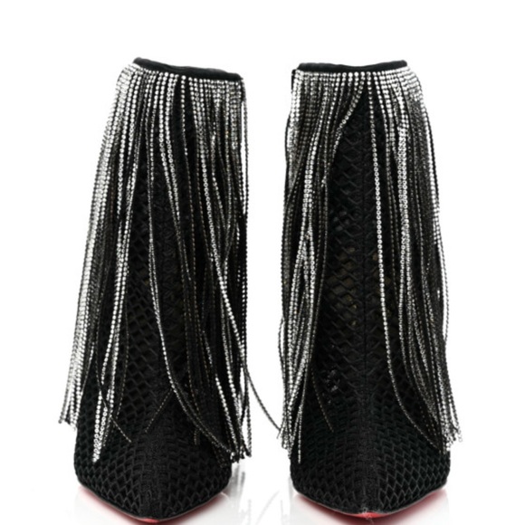 CHRISTIAN LOUBOUTIN Calfskin Strass Fringe Courtain 100 Booties size 41. - Picture 4 of 8